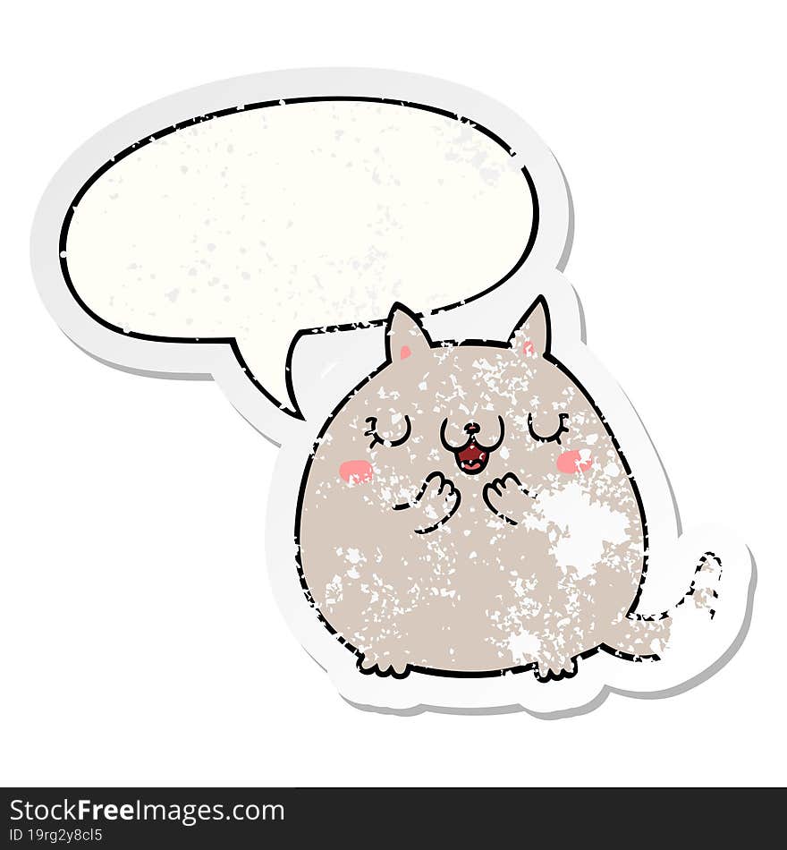 cartoon cute cat and speech bubble distressed sticker