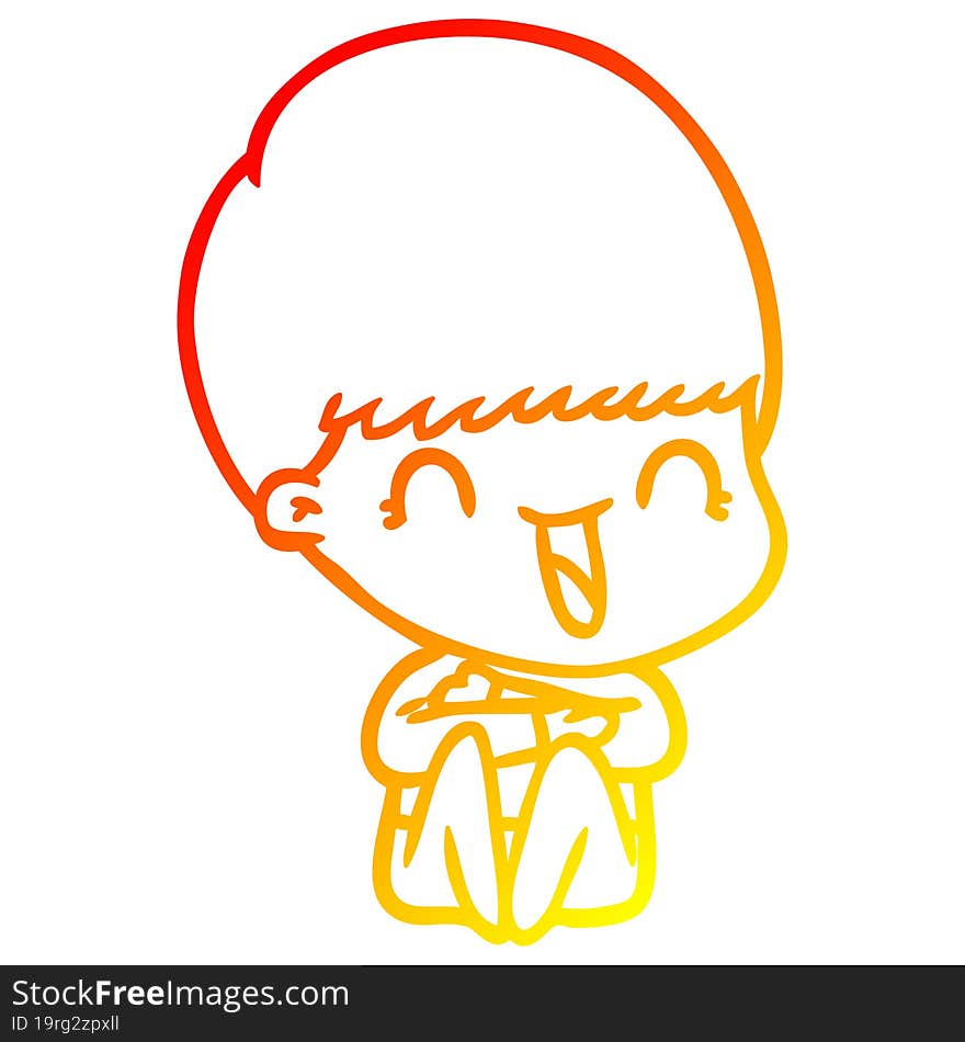 warm gradient line drawing happy cartoon boy