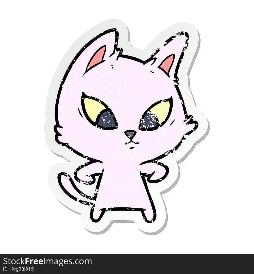 distressed sticker of a confused cartoon cat