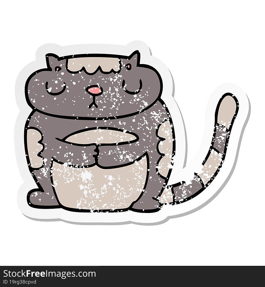 Distressed Sticker Of A Cute Cartoon Cat