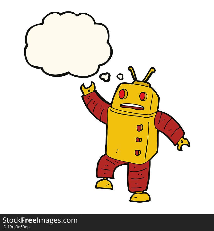 cartoon robot with thought bubble