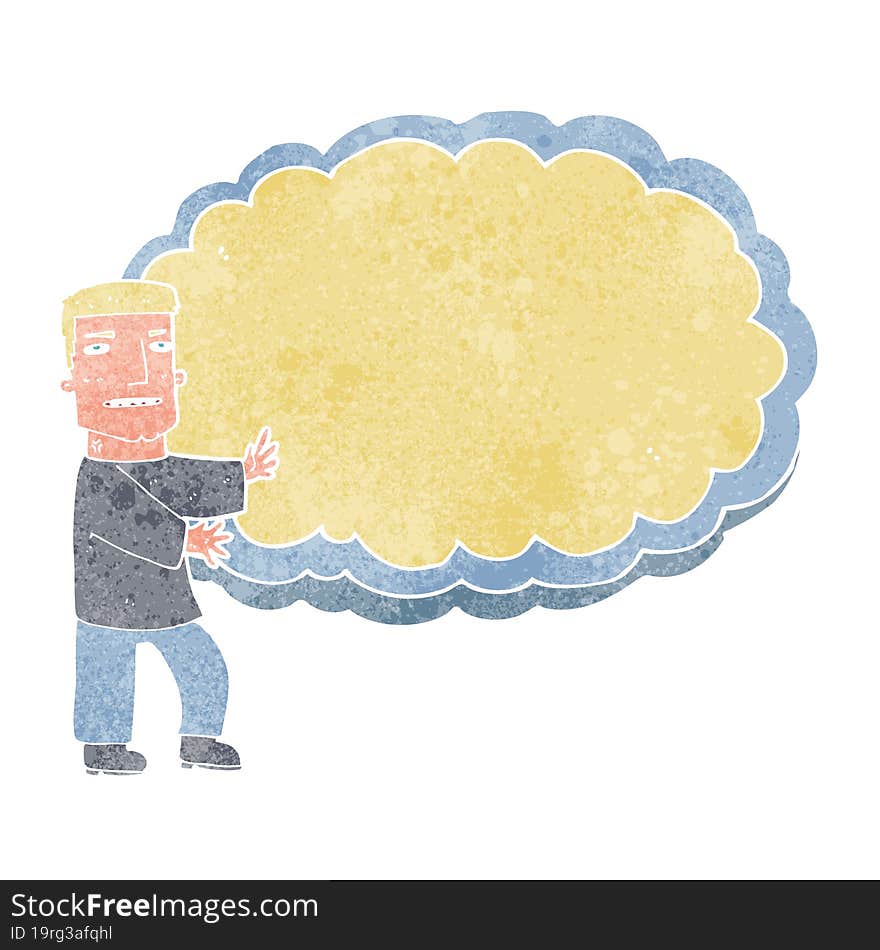 cartoon man presenting text space cloud