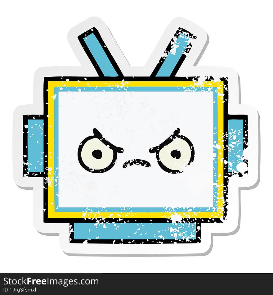 distressed sticker of a cute cartoon robot head