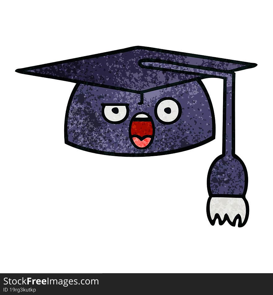 retro grunge texture cartoon graduation hat