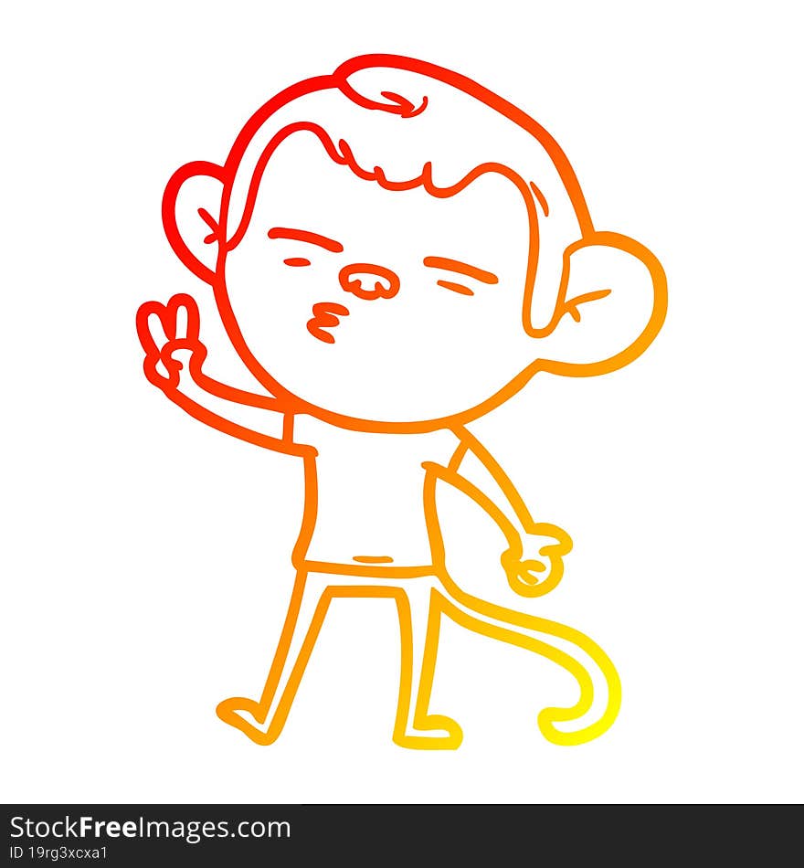 Warm Gradient Line Drawing Cartoon Suspicious Monkey