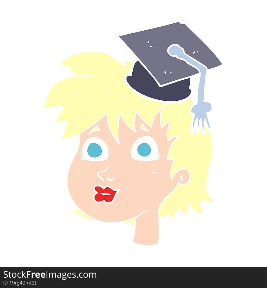 flat color illustration of a cartoon woman wearing graduate cap