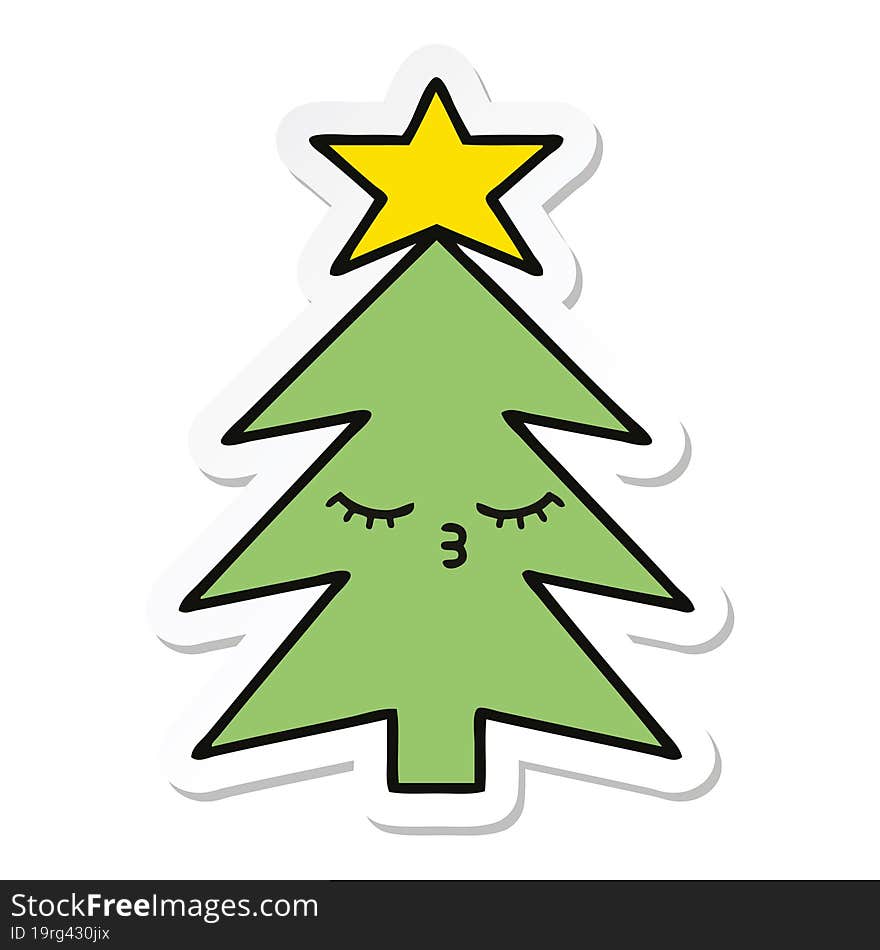 Sticker Of A Cute Cartoon Christmas Tree