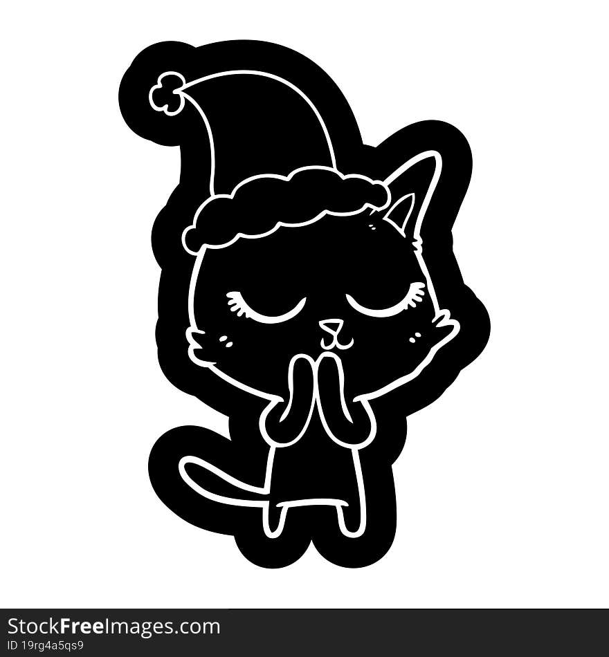 calm cartoon icon of a cat wearing santa hat