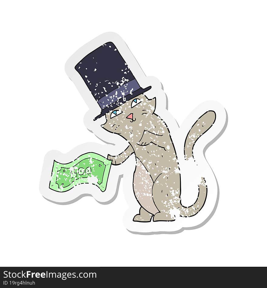 Retro Distressed Sticker Of A Cartoon Rich Cat