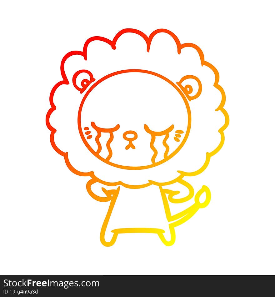 warm gradient line drawing crying cartoon lion