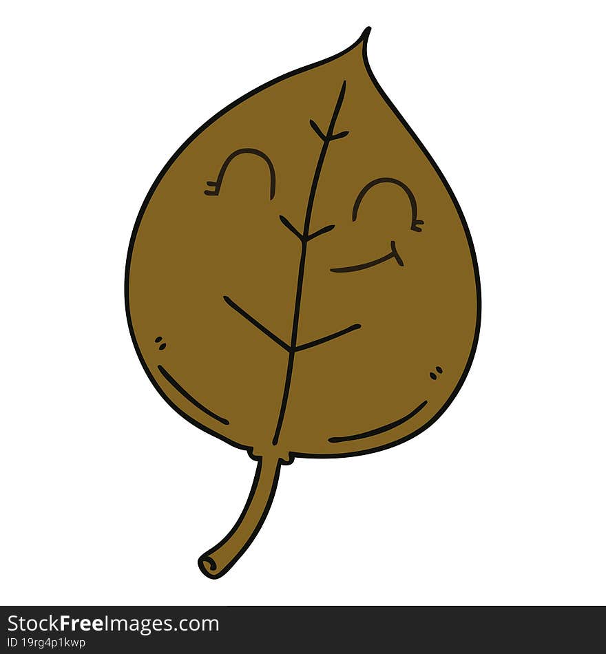 quirky hand drawn cartoon happy leaf