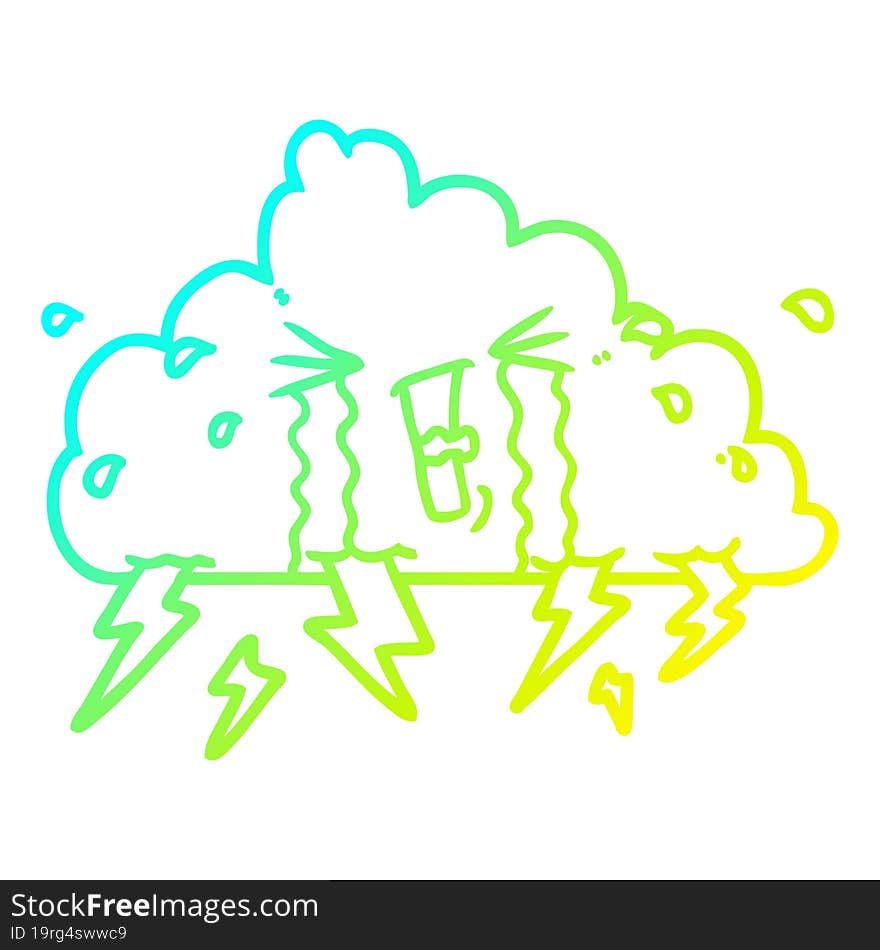 cold gradient line drawing cartoon thundercloud