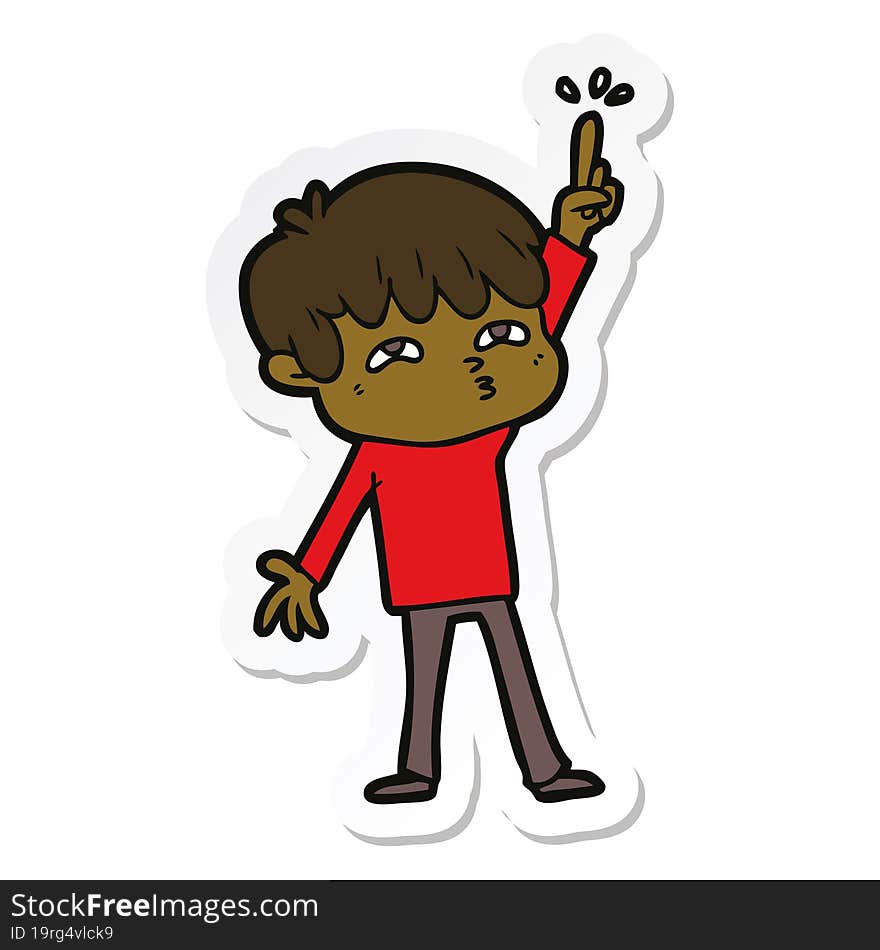 sticker of a cartoon boy asking question