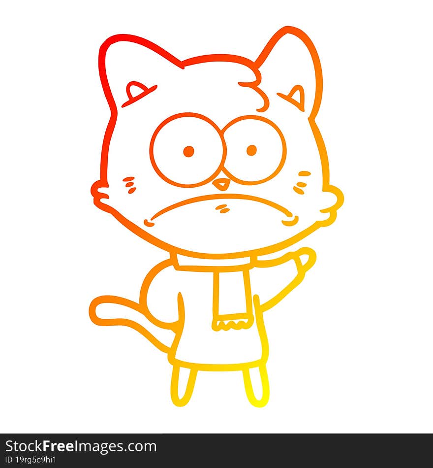 Warm Gradient Line Drawing Cartoon Nervous Cat