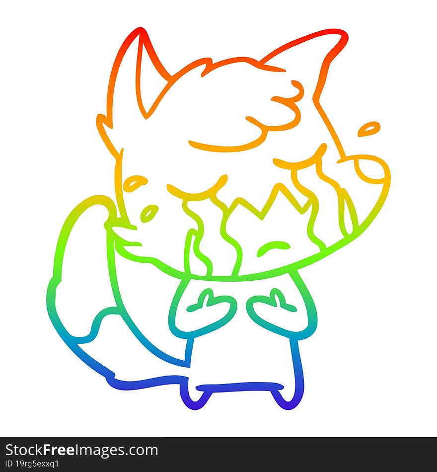 rainbow gradient line drawing crying fox cartoon