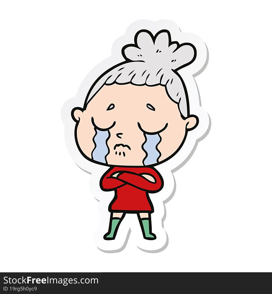 sticker of a cartoon crying woman