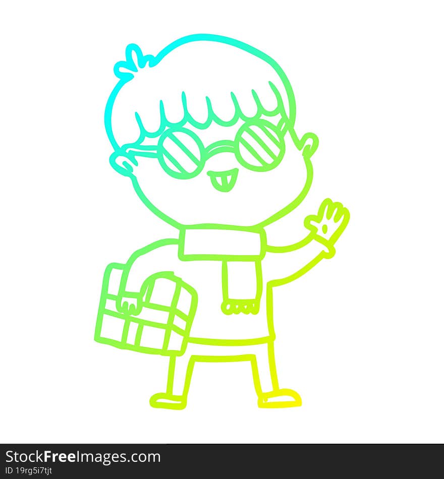 cold gradient line drawing cartoon boy wearing spectacles