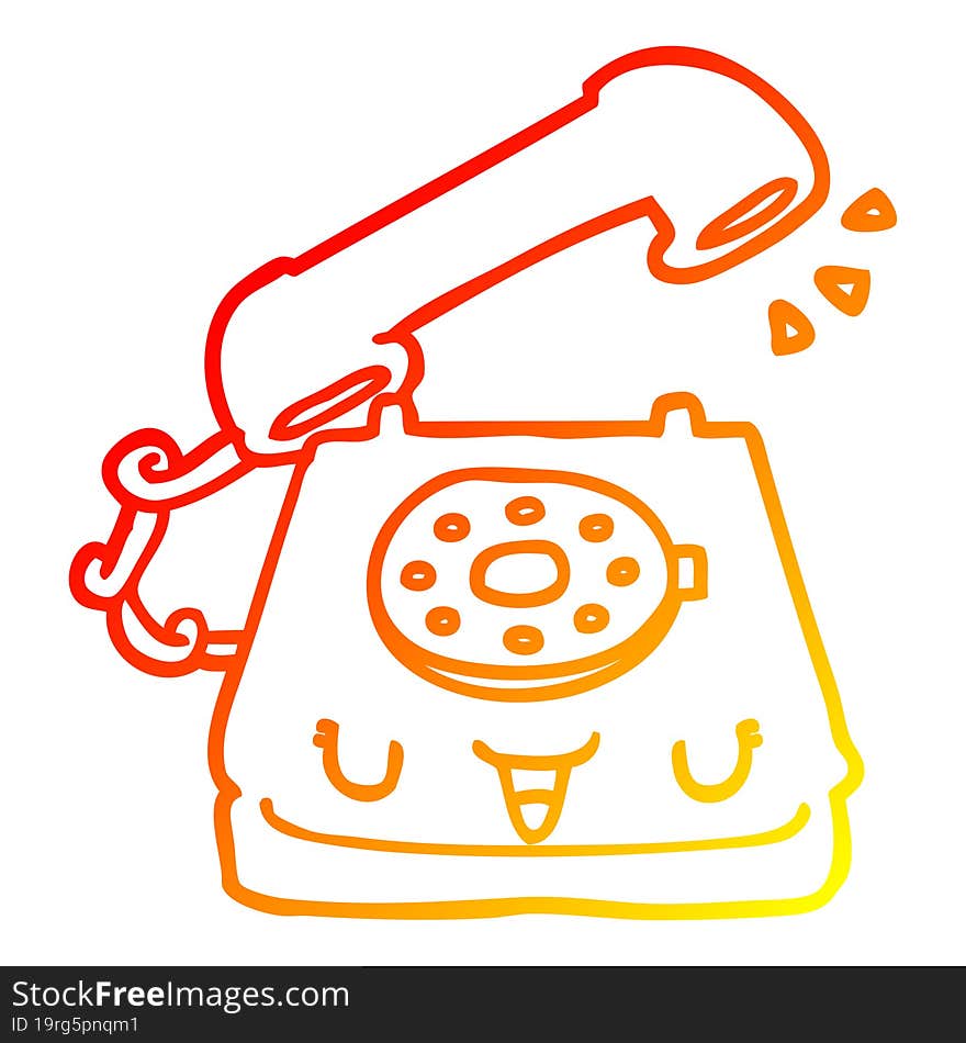 Warm Gradient Line Drawing Cute Cartoon Telephone