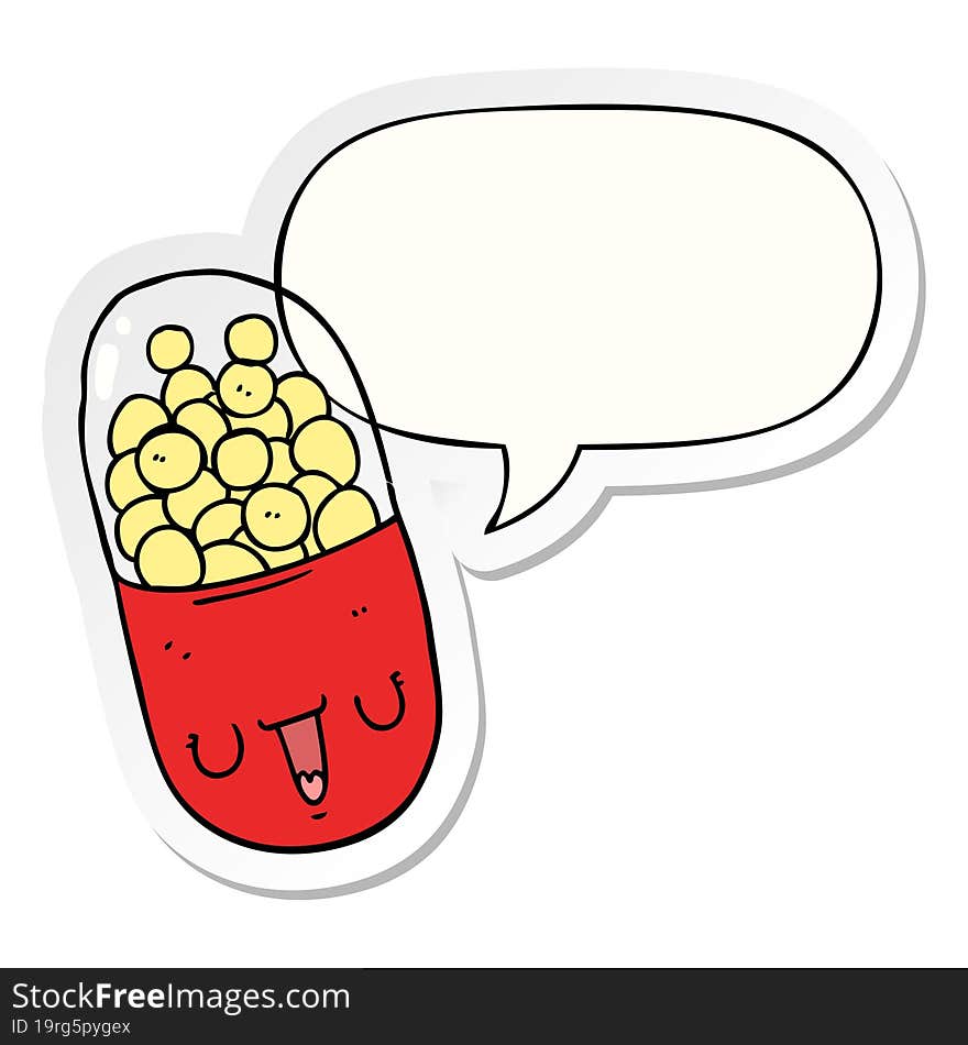 cartoon medical pill and speech bubble sticker