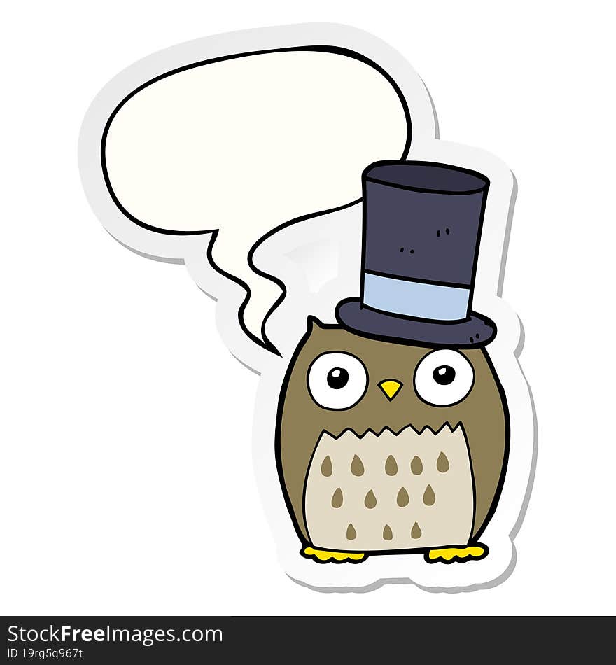 cartoon owl wearing top hat and speech bubble sticker