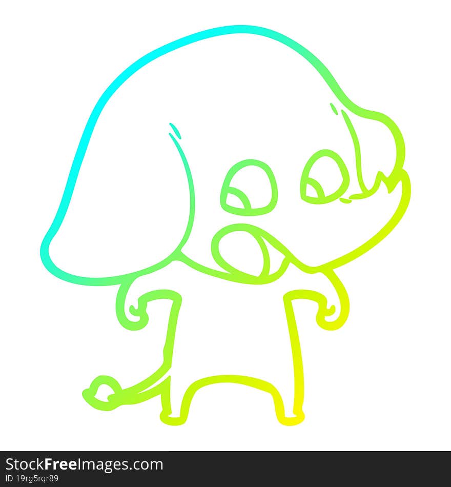 cold gradient line drawing cute cartoon elephant