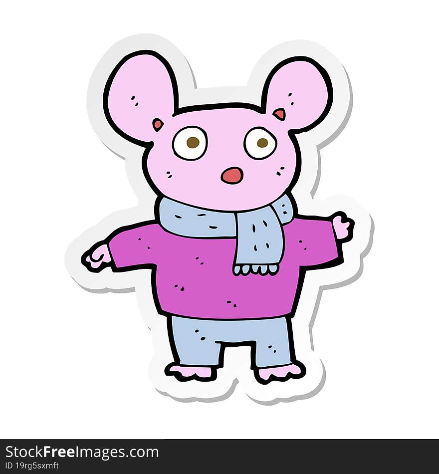 Sticker Of A Cartoon Mouse In Clothes