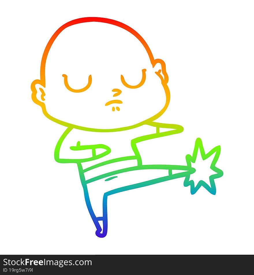 rainbow gradient line drawing of a cartoon bald man