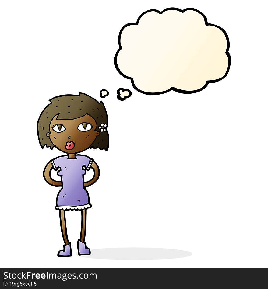 cartoon woman with thought bubble