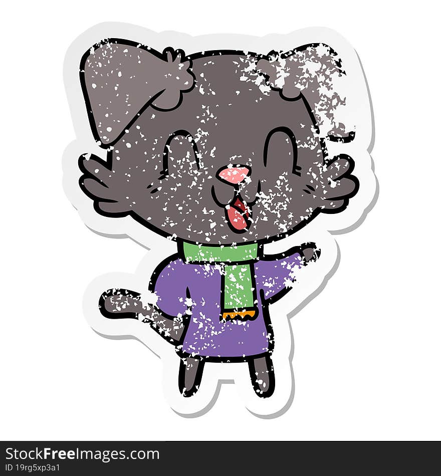 distressed sticker of a laughing cartoon dog