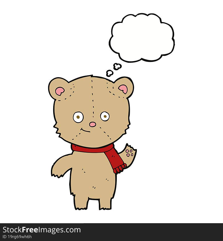 Cartoon Teddy Bear Waving With Thought Bubble