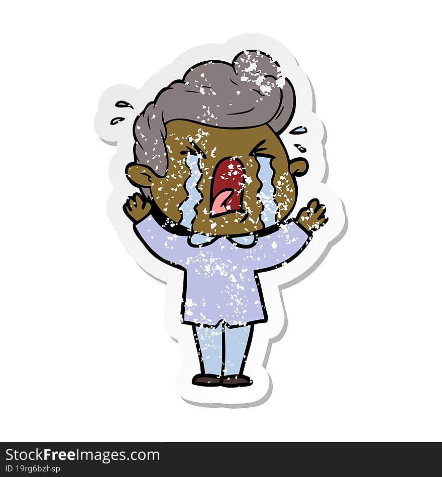 Distressed Sticker Of A Cartoon Crying Man