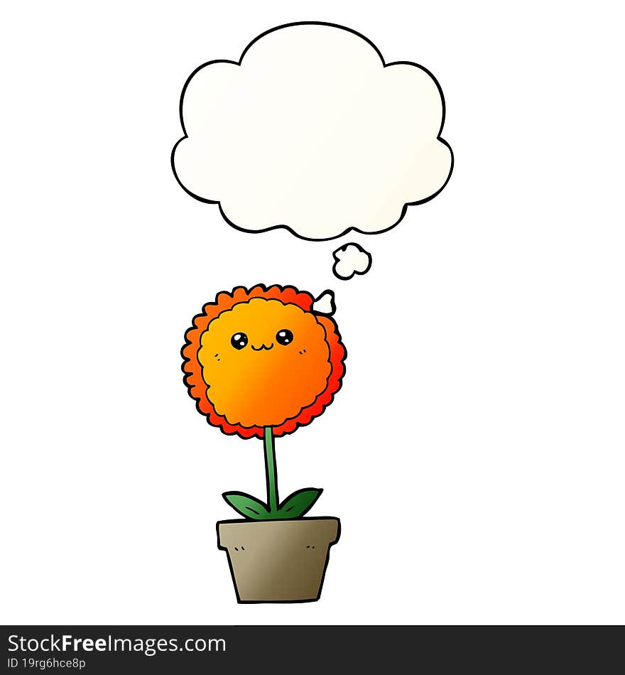 cartoon flower and thought bubble in smooth gradient style