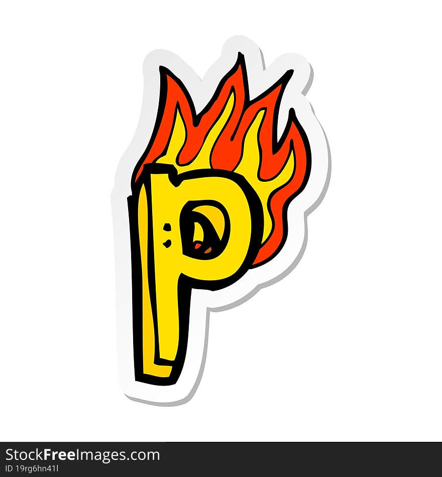 sticker of a cartoon flaming letter