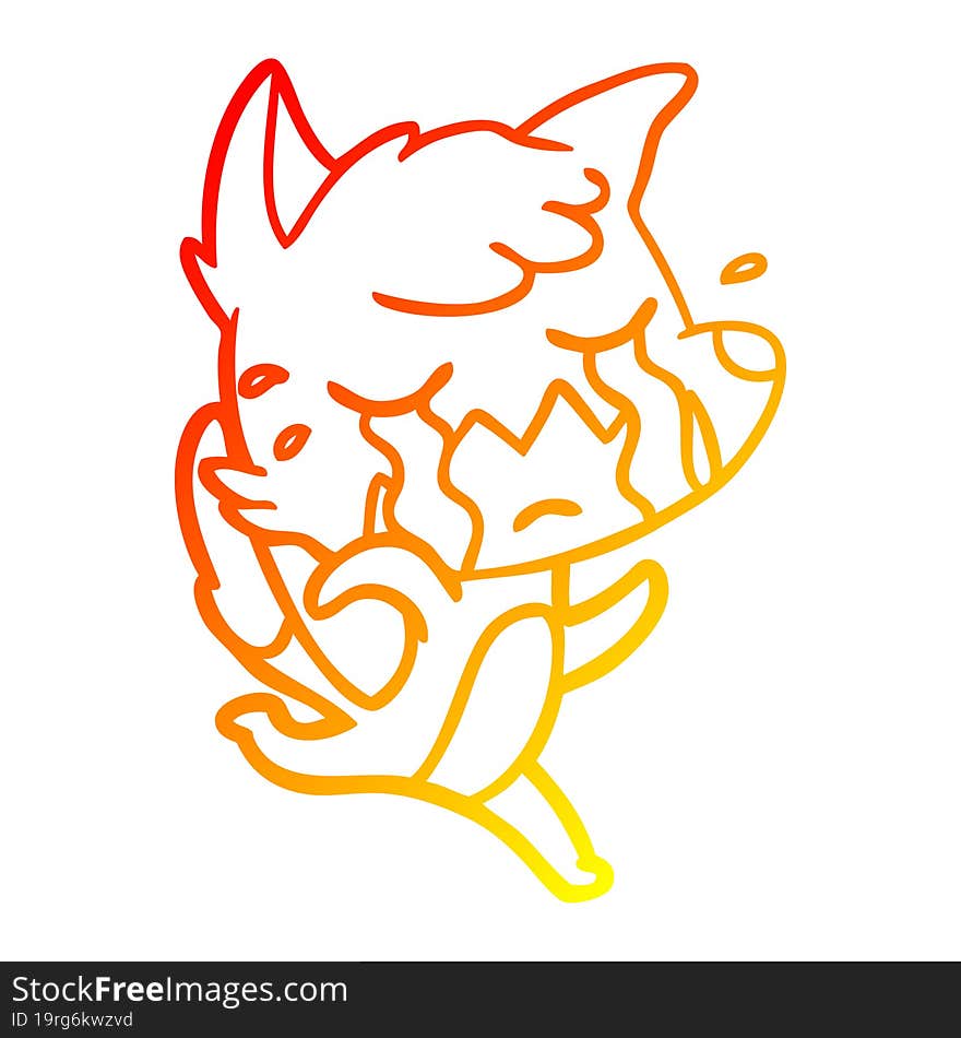 Warm Gradient Line Drawing Crying Fox Cartoon