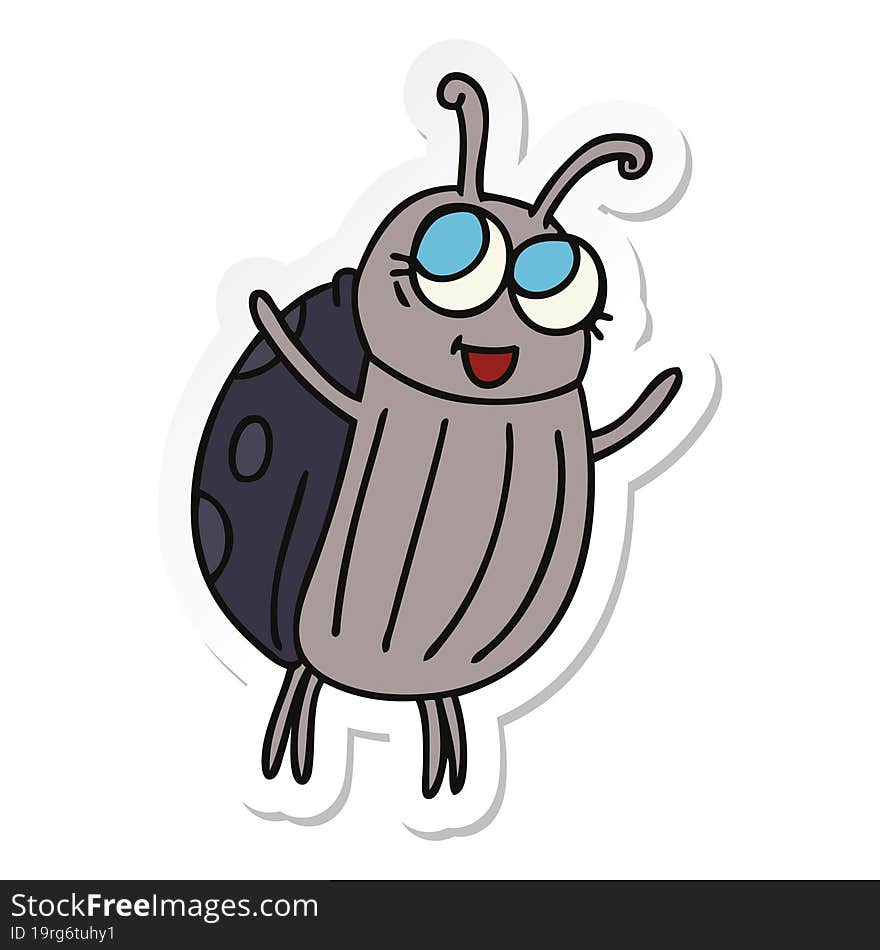 sticker of a quirky hand drawn cartoon happy bug