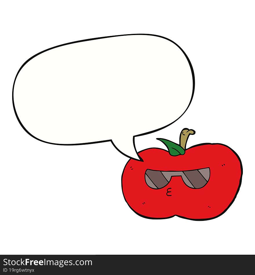 cartoon cool apple and speech bubble