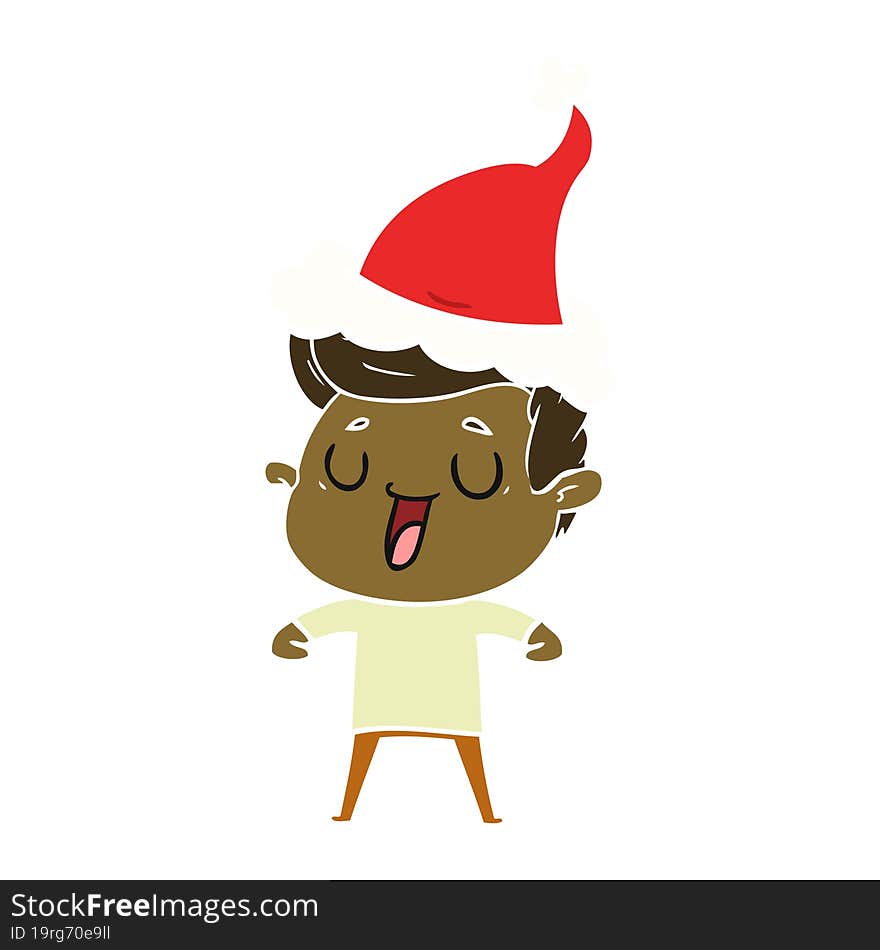 Happy Flat Color Illustration Of A Man Wearing Santa Hat