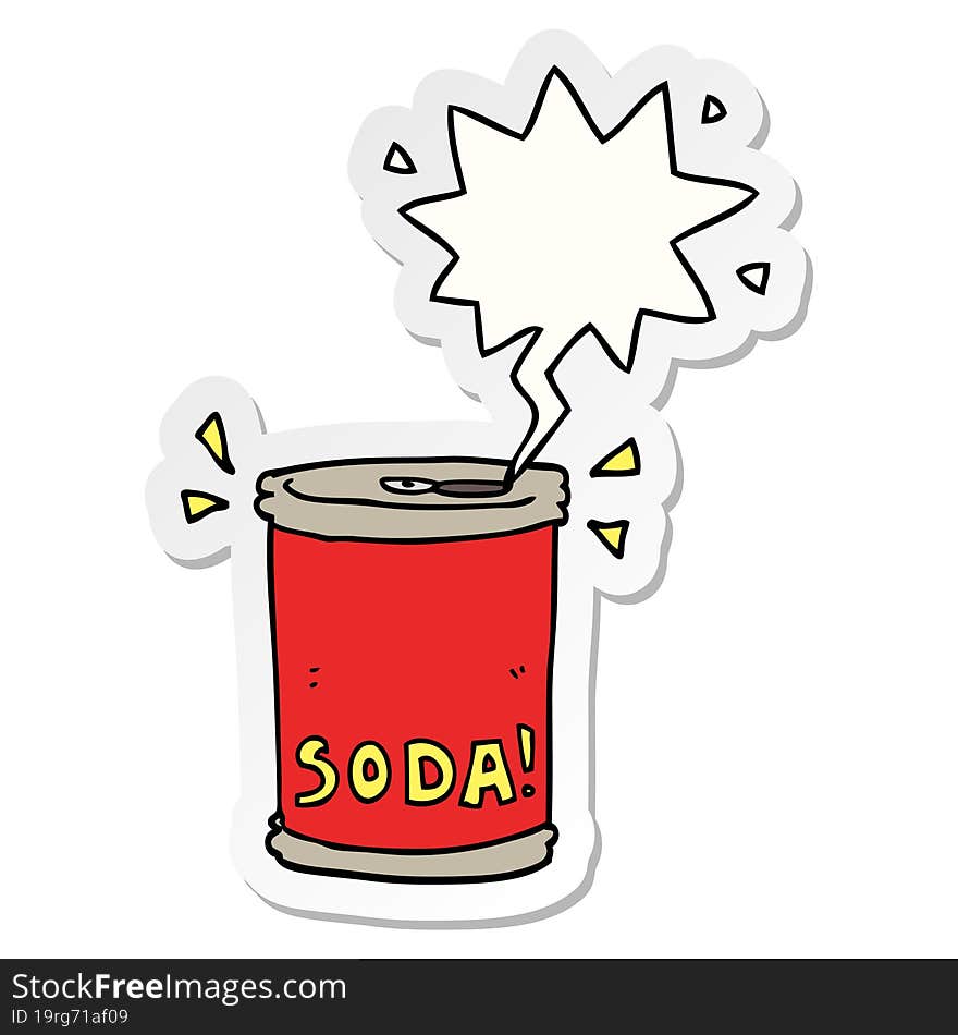 cartoon soda can with speech bubble sticker. cartoon soda can with speech bubble sticker