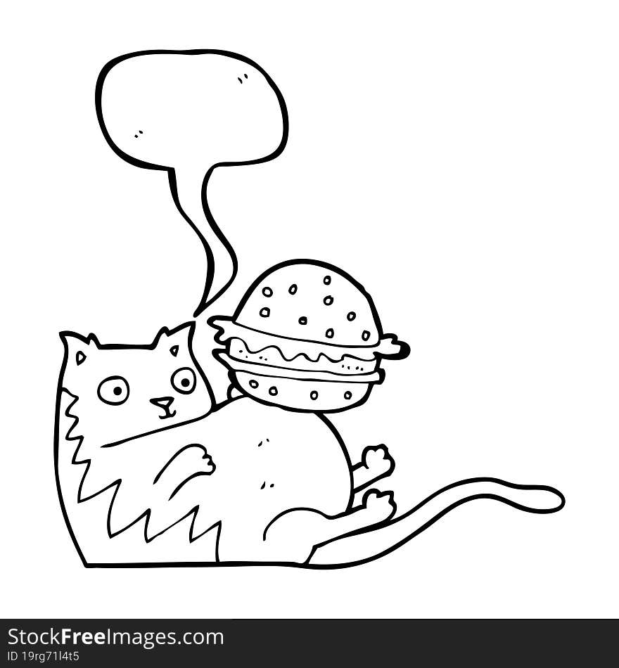 speech bubble cartoon fat cat with burger