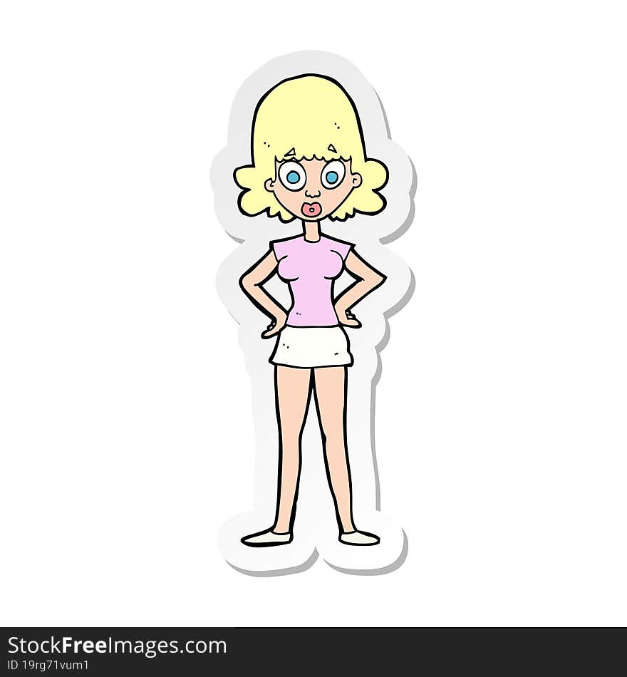 sticker of a cartoon surprised woman