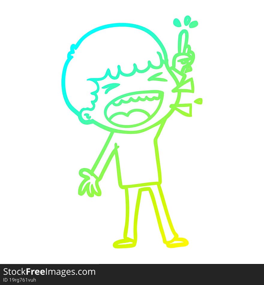 cold gradient line drawing of a cartoon laughing man