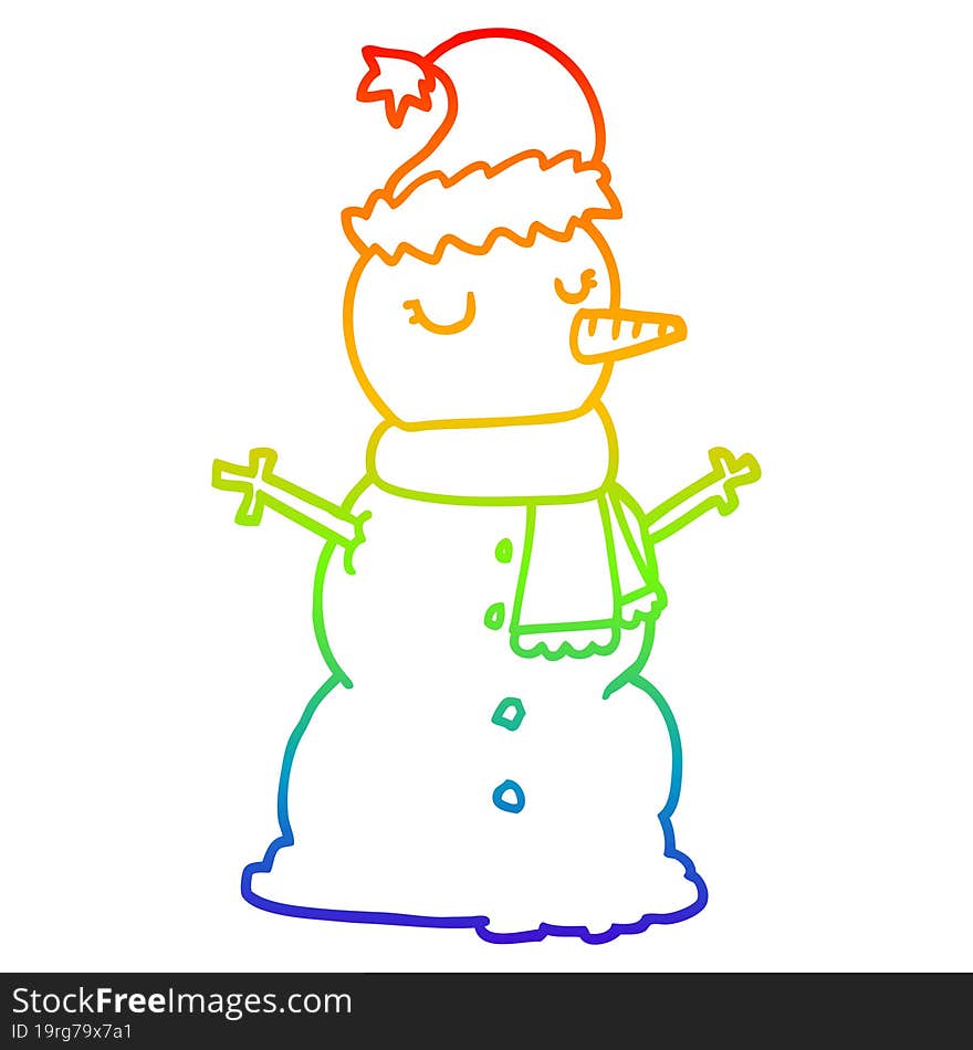 rainbow gradient line drawing cartoon snowman