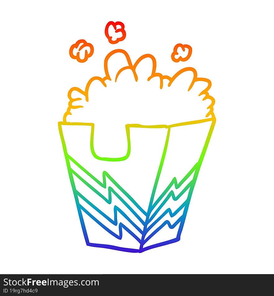 rainbow gradient line drawing box of popcorn