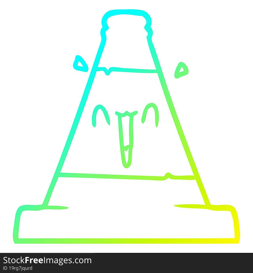 cold gradient line drawing cartoon road traffic cone