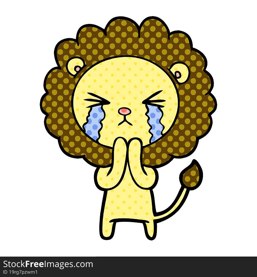 cartoon crying lion praying. cartoon crying lion praying