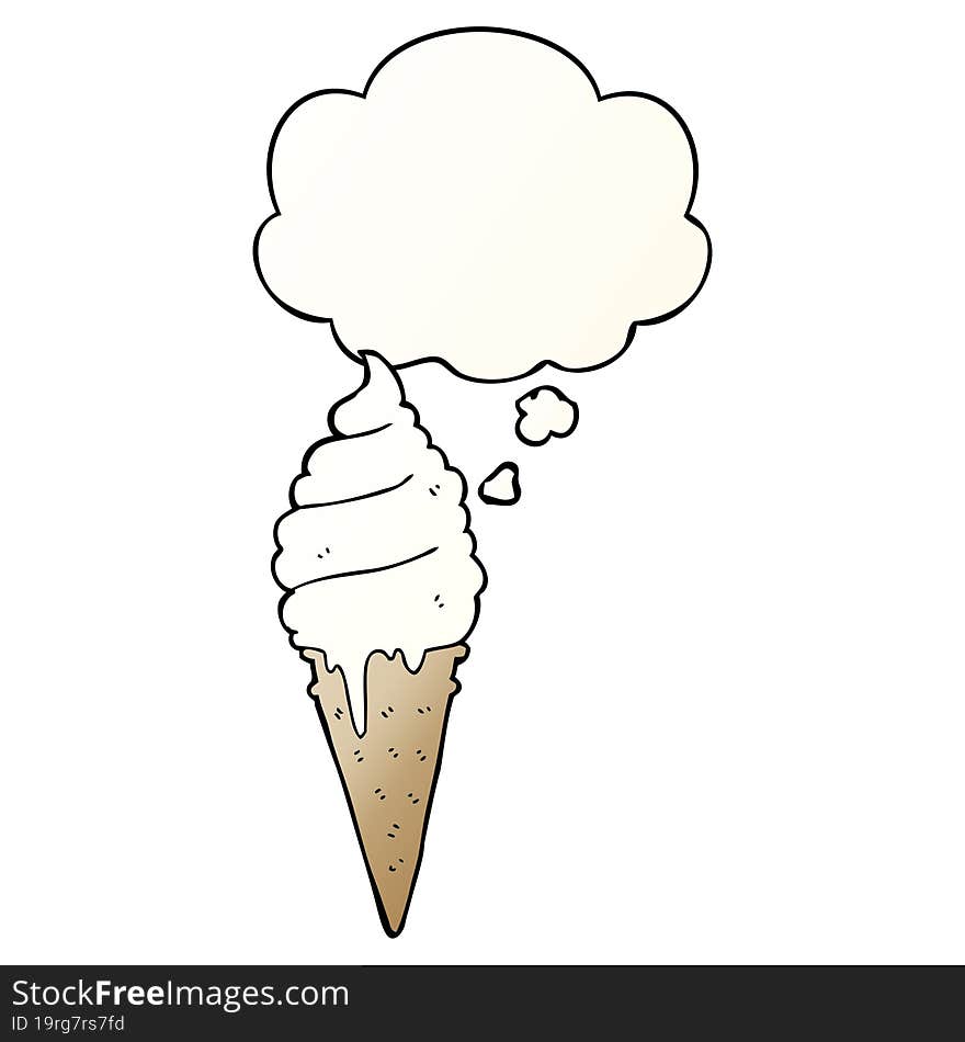 Cartoon Ice Cream And Thought Bubble In Smooth Gradient Style