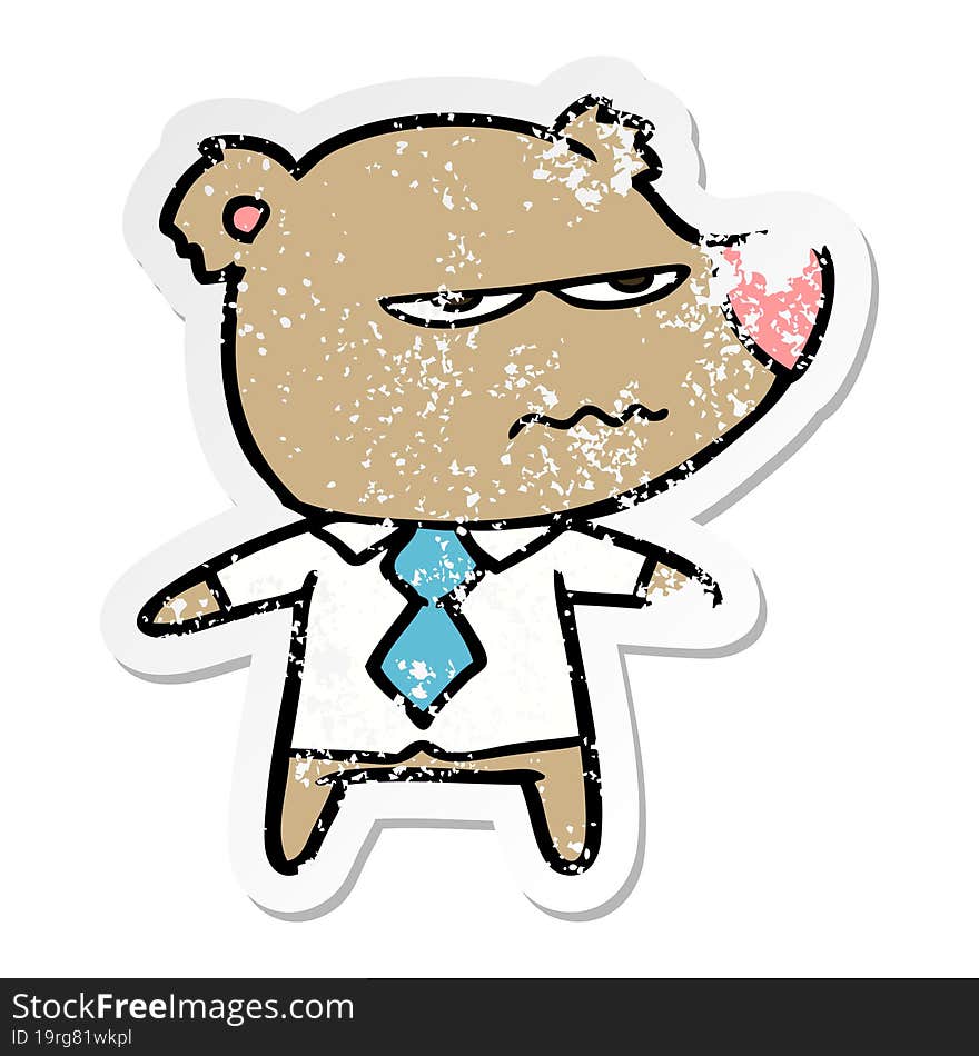 distressed sticker of a cartoon angry boss bear