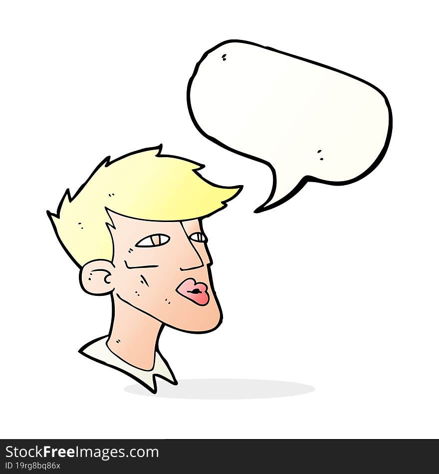 cartoon male model guy with speech bubble