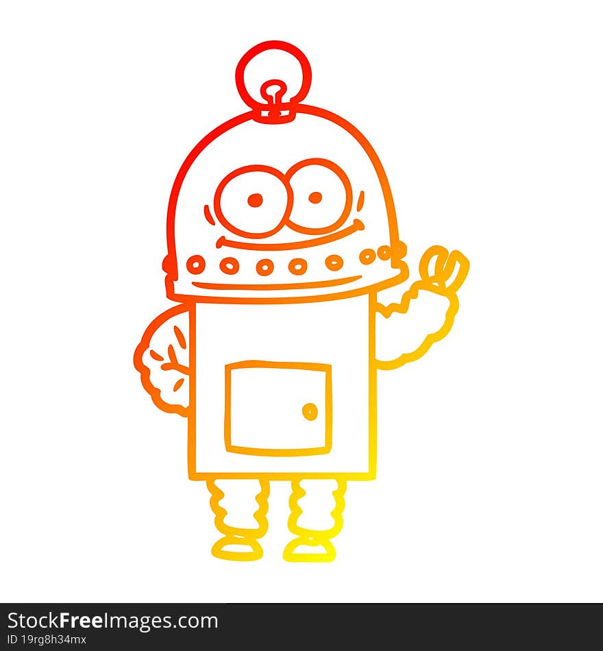 warm gradient line drawing happy carton robot with light bulb