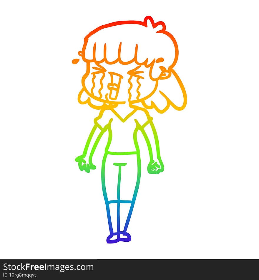 rainbow gradient line drawing of a cartoon woman